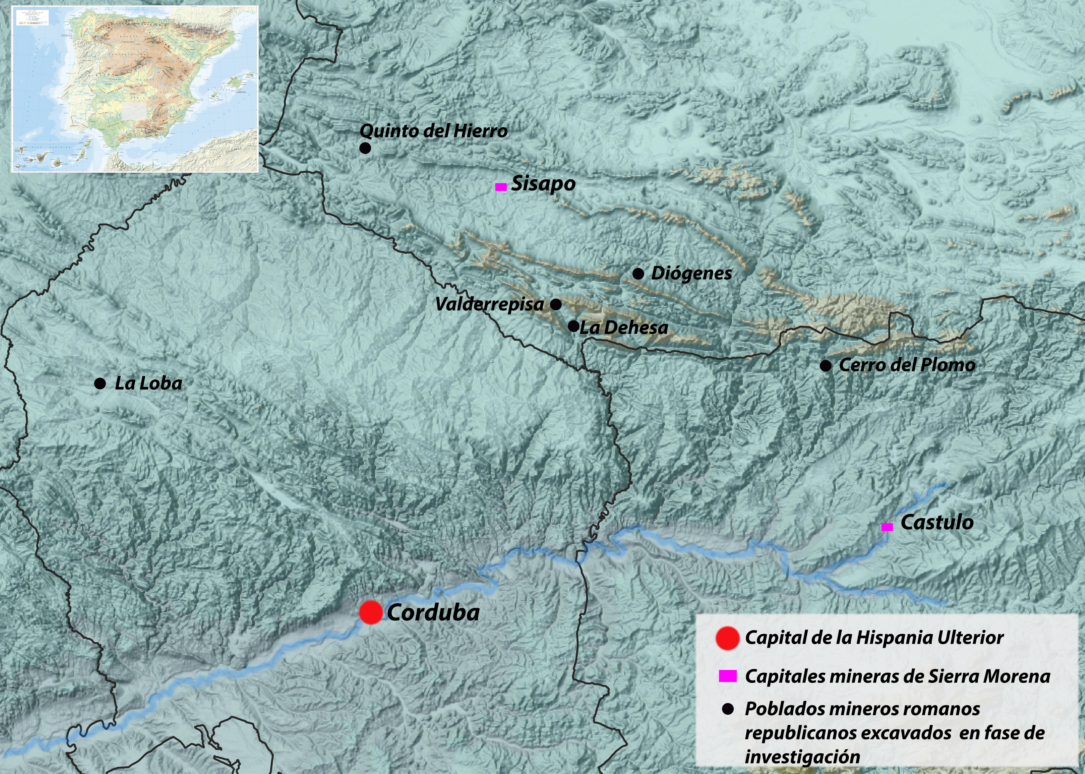 26. Mapa de Sierra Morena con ubicacion de Valderrepisa y otros yacimientos mineros romanos del entorno 1
